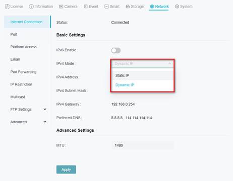 Step to switch to static IP.