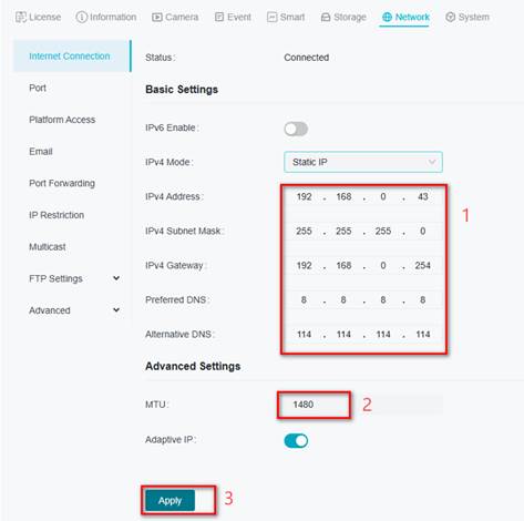 Step to setup static IP.