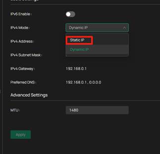 Step to switch to static IP.