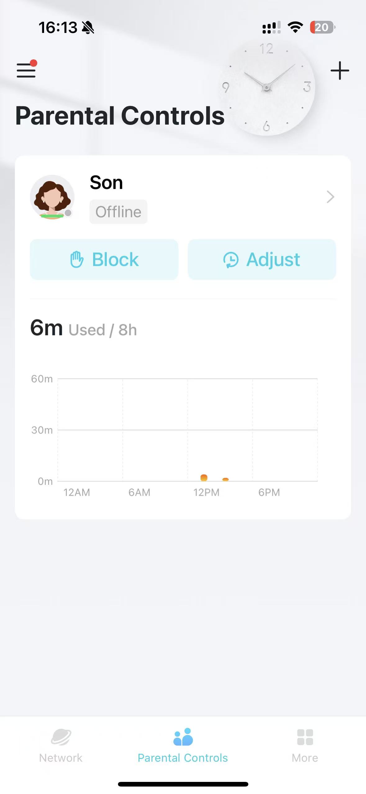 Profile for "Son" showing Offline status with no devices online.