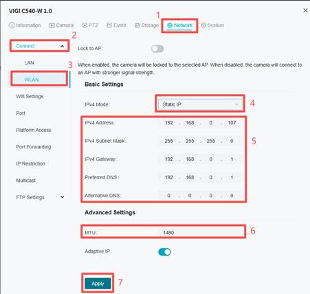 Steps to set static IP for camera.