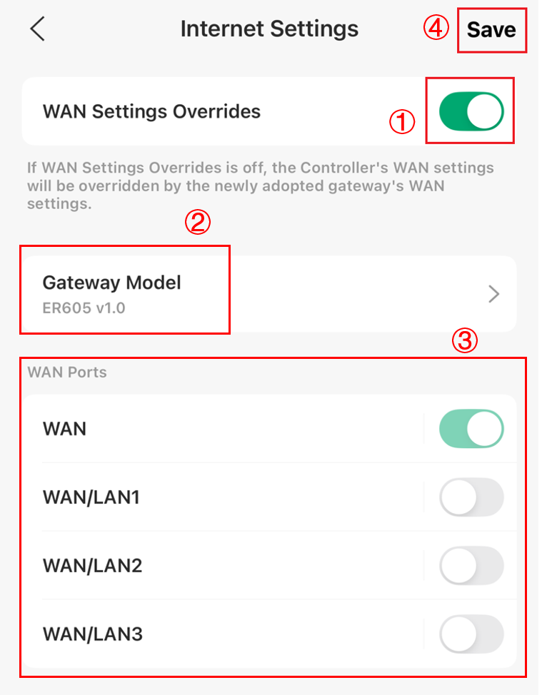 The internet settings page.