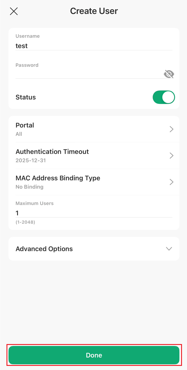 The user configuration page.