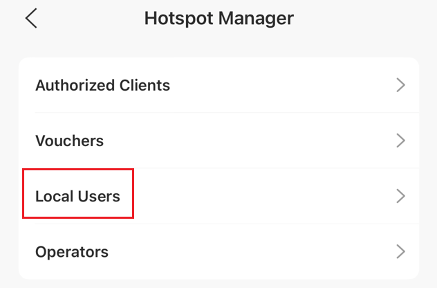 The Local Users in the Hotspot Manager.