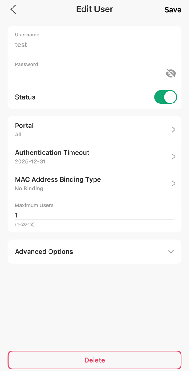 User detail page.