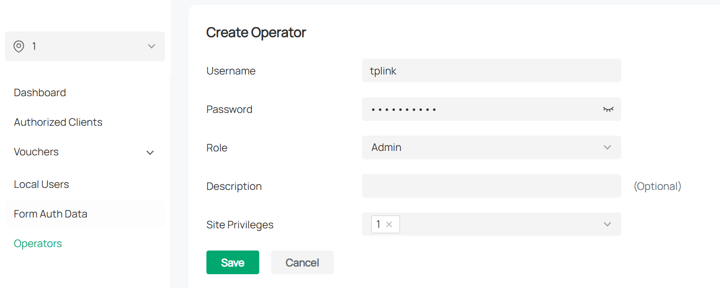 The Operator creating page.