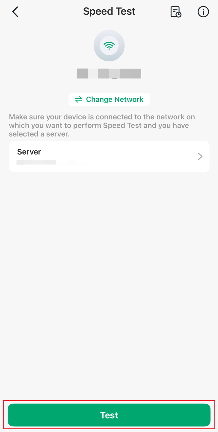 Ping Test page and the Test button at the bottom.