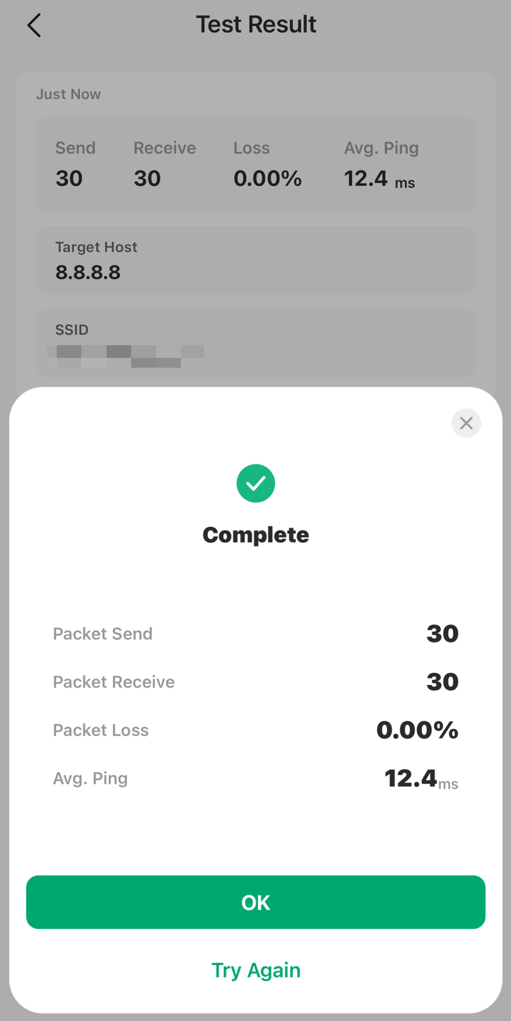 Result of the ping test.