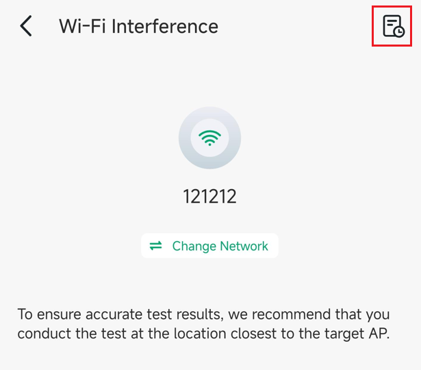 History icon at the top right of the Wi-Fi Interference page.