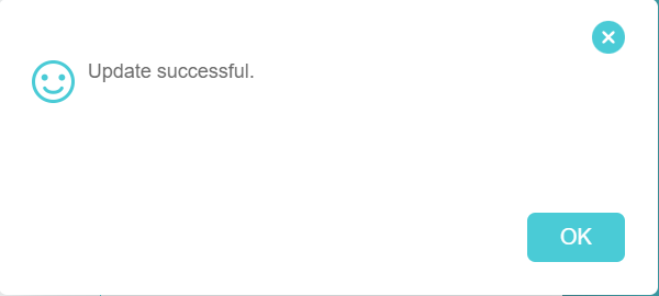 "Update successful" pop-up window.