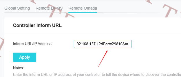 The Inform URL configuration page of OLT.
