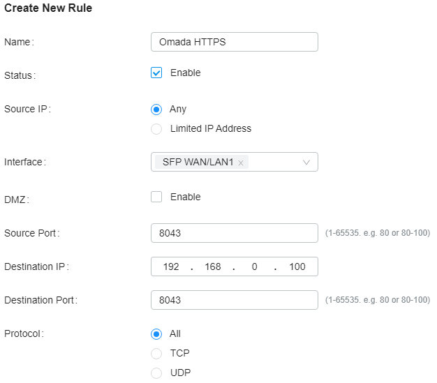 Port Forwarding configuration for the ports used for web management and portal (before v5.9).