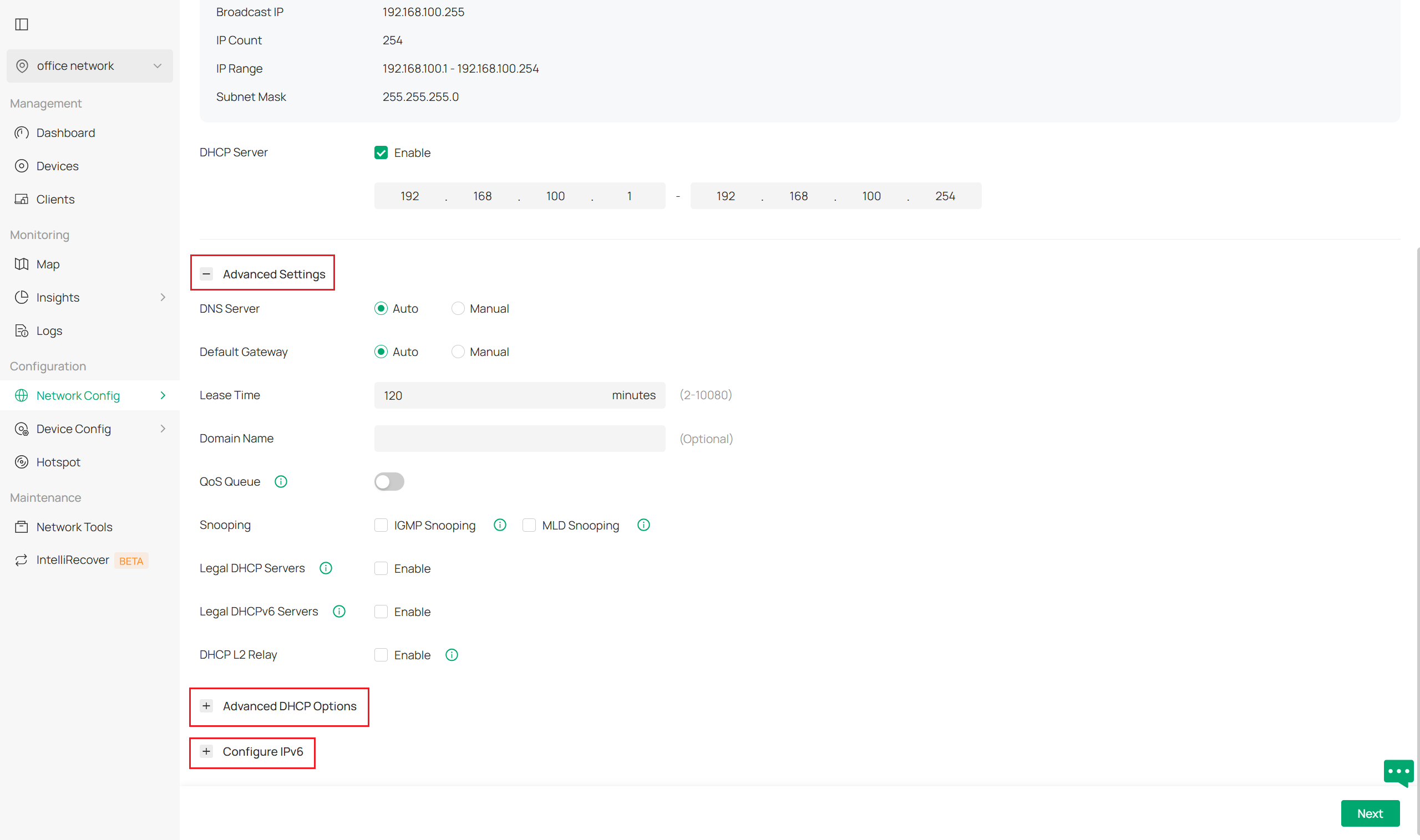Advanced settings including QoS, snooping, etc. to satisfy advanced needs.