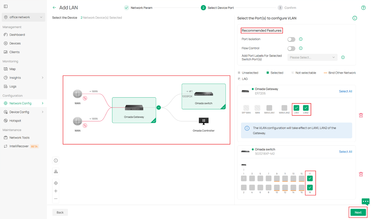 Select ports where the newly configured VLAN is expected to be applied.