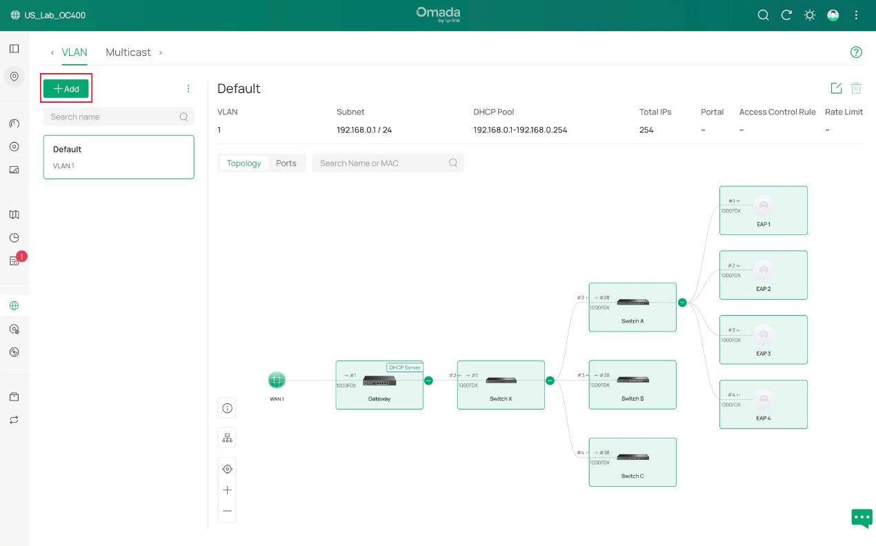 Clicking Add to generate a new VLAN.