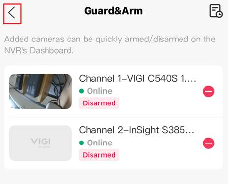 Return to NVR Dashboard from the Guard&Arm page.