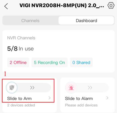 Show button of slide right to arm.