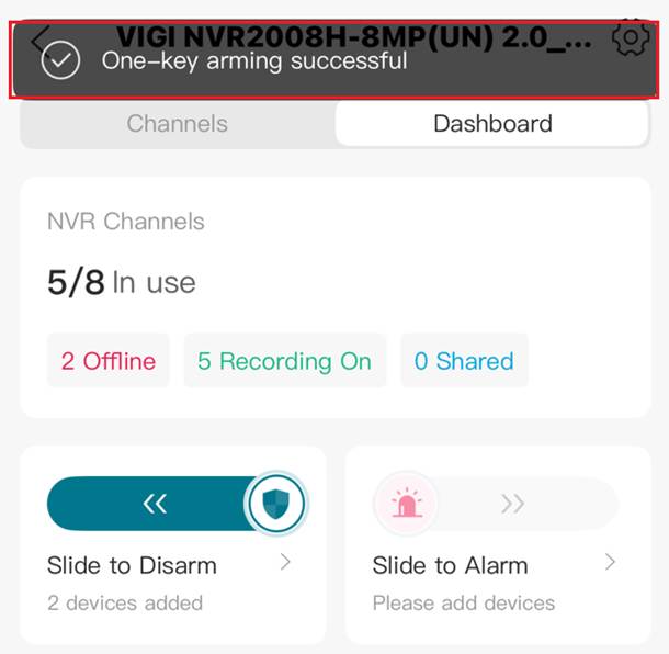 One-key arming successful.