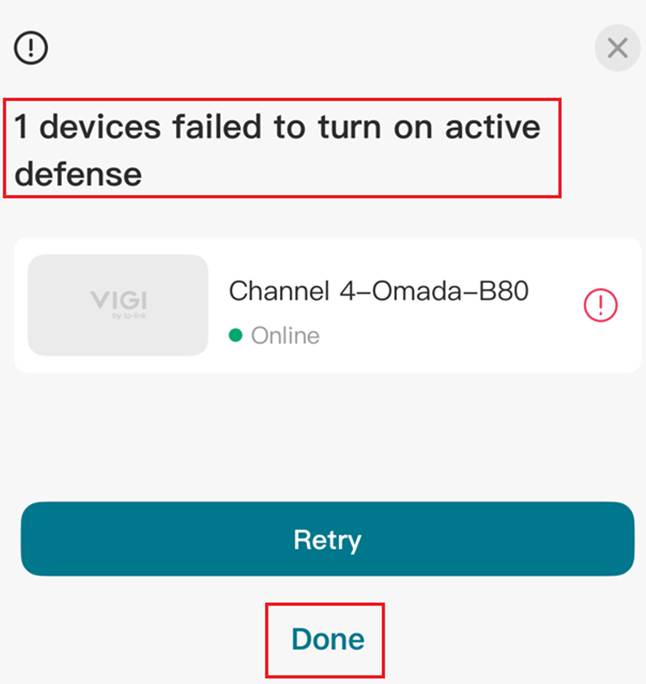 A failure message will be displayed