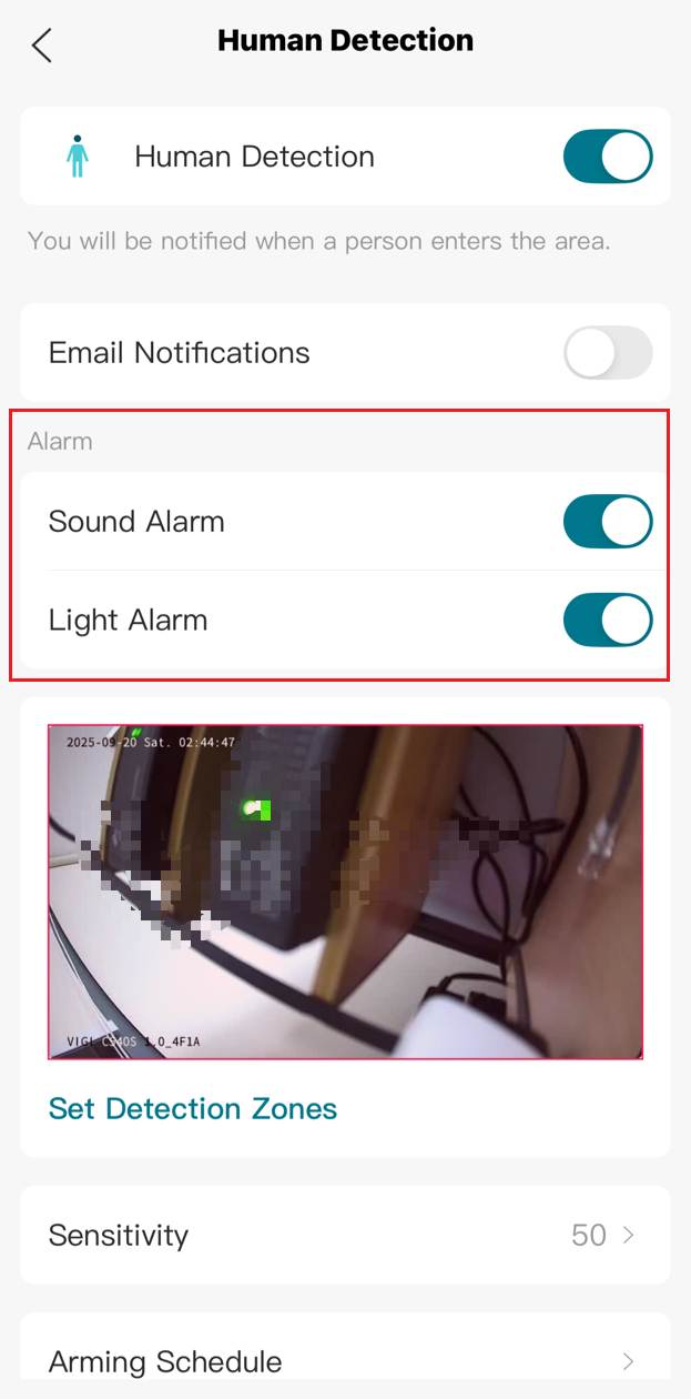 The configuration page of human detection.