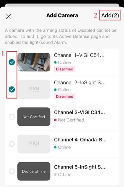 Select the cameras for active defense.
