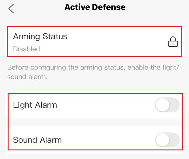 Arming Status is Disabled.
