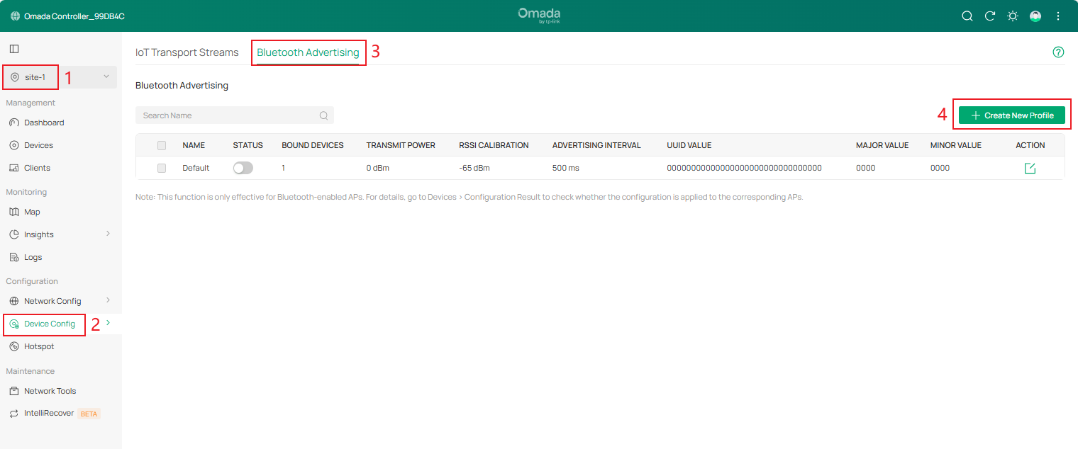 The Bluetooth Advertising page.