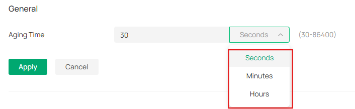 The Aging Time can be configured in seconds, minutes, or hours.