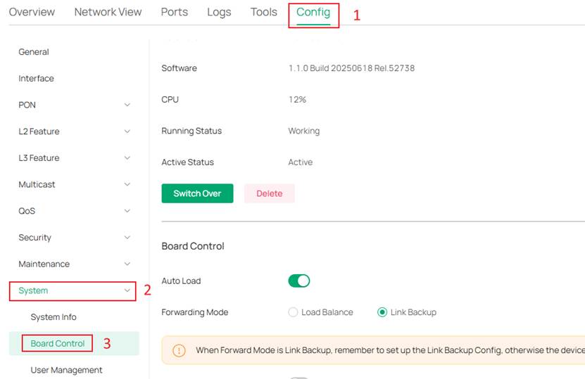 Show path of Board Control settings.
