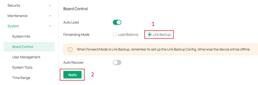 Show Link Backup settings.