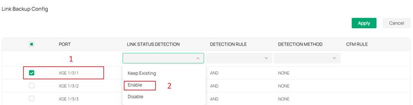 Choose the port you want to configure and Enable the LINK STATUS DETECTION.