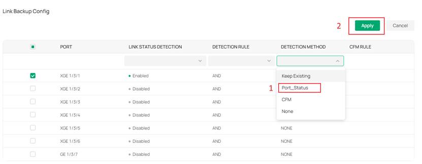 Set DETECTION METHOD as Port_Status and click on Apply.