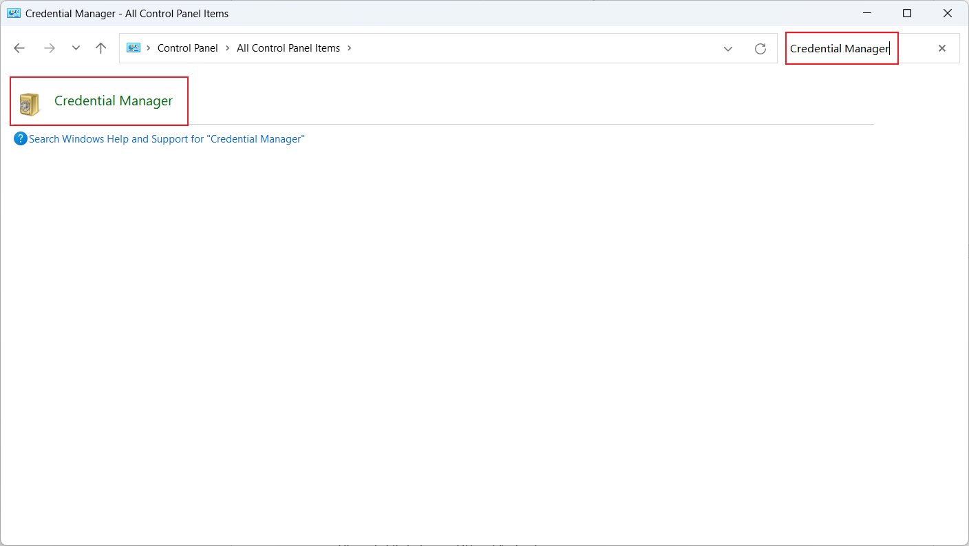 Search for Credential Manager in the Control Panel.