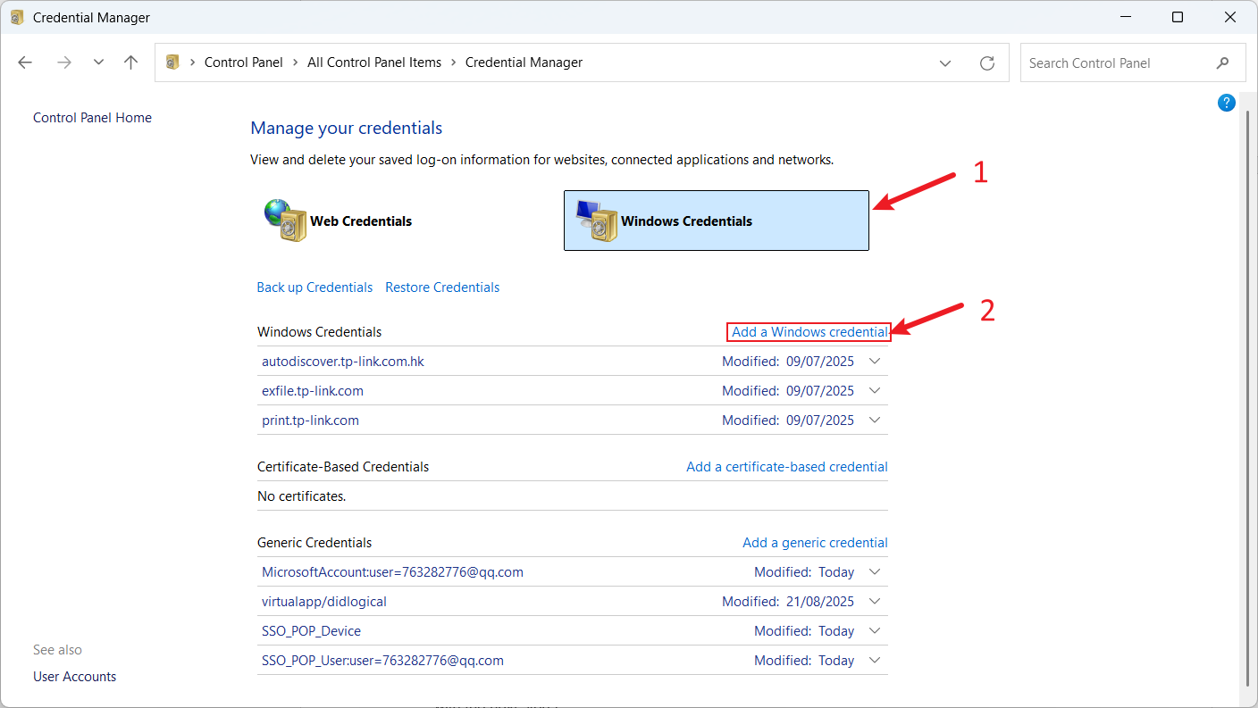 Add a Windows credential.