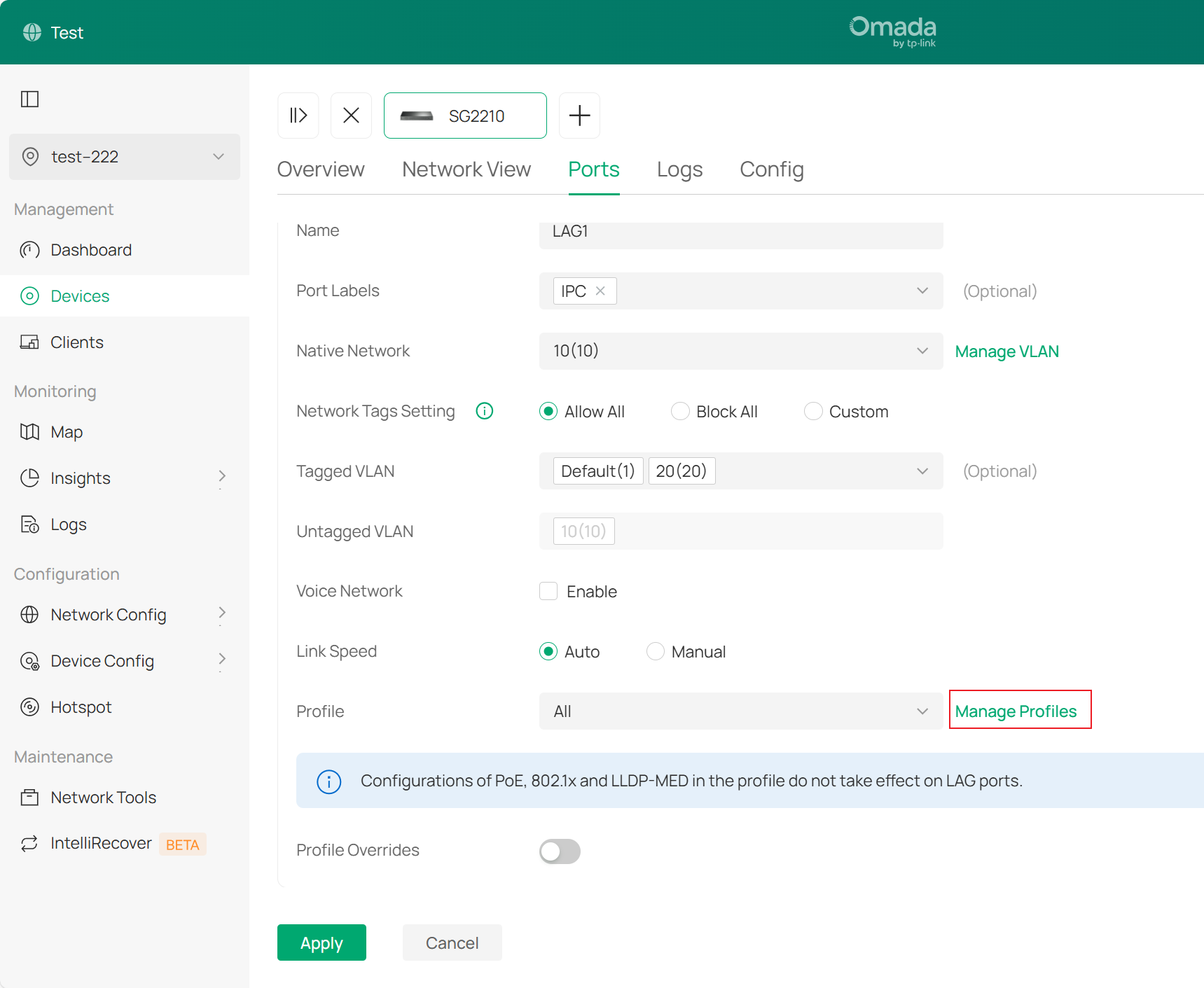 Enter Port Profile in the specific port configuration page.