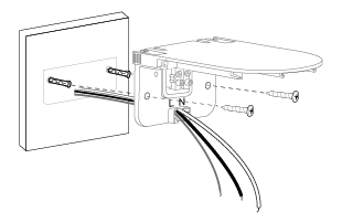 The positions of the rectangular hole on the bracket and holes to install the bracket screws.
