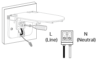 The positions of the line and neutral terminals for wiring.