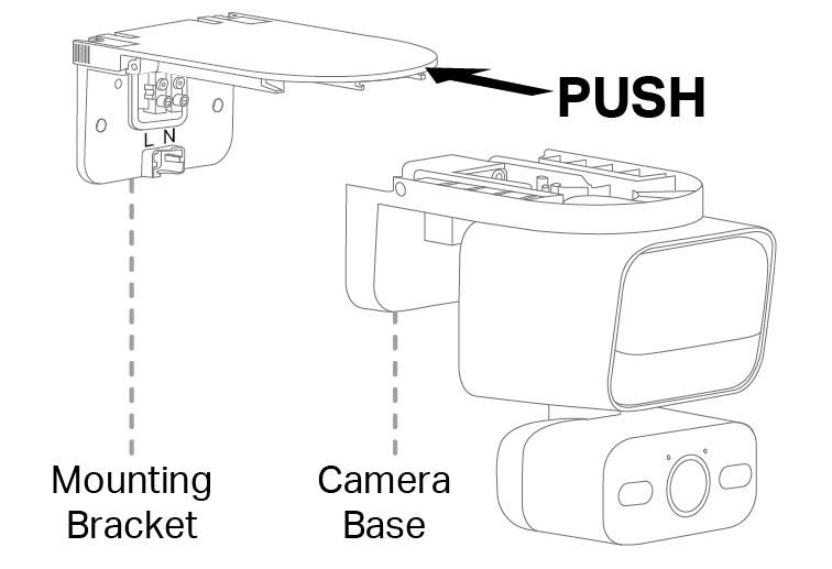 Push the edge of the mounting bracket to detach it from the camera base..