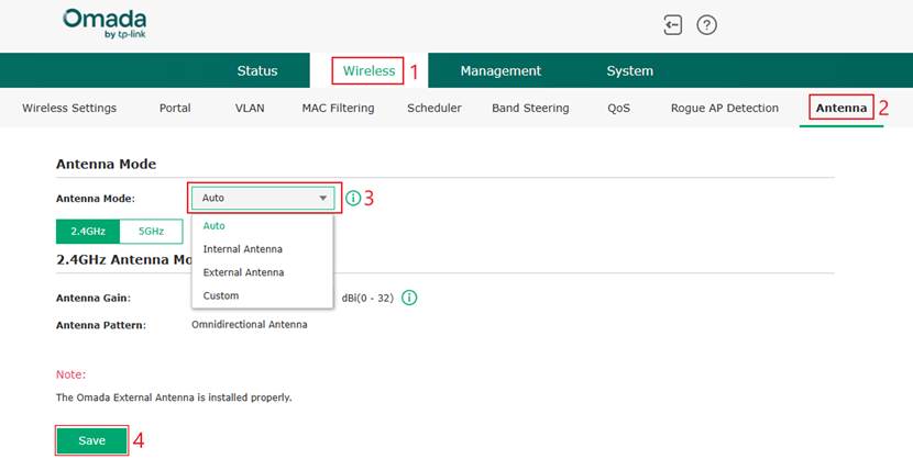 Show path of changing the Antenna Mode.