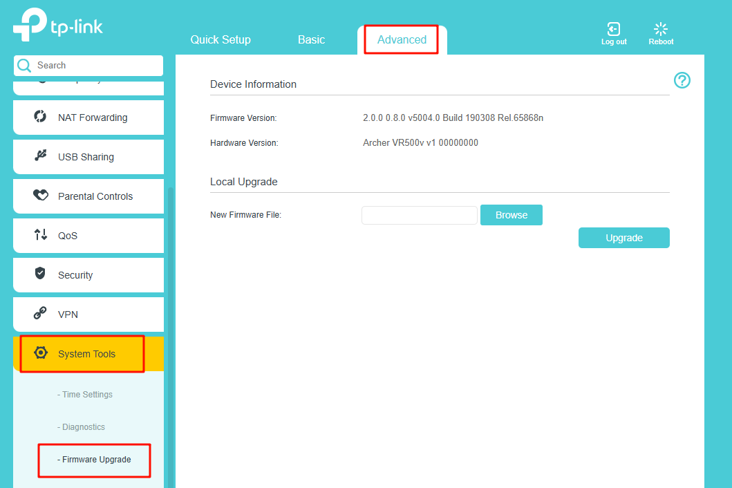 The interface of Firmware Update.
