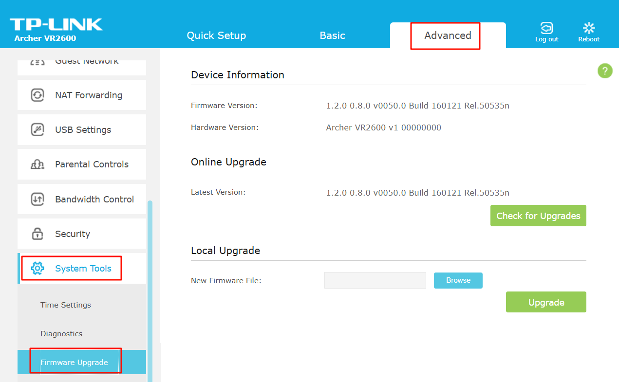 The interface of Firmware Update.