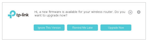 Pop-up window for availble firmware.