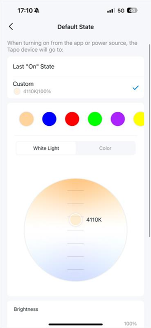 The Custom setting info in the Default State page.