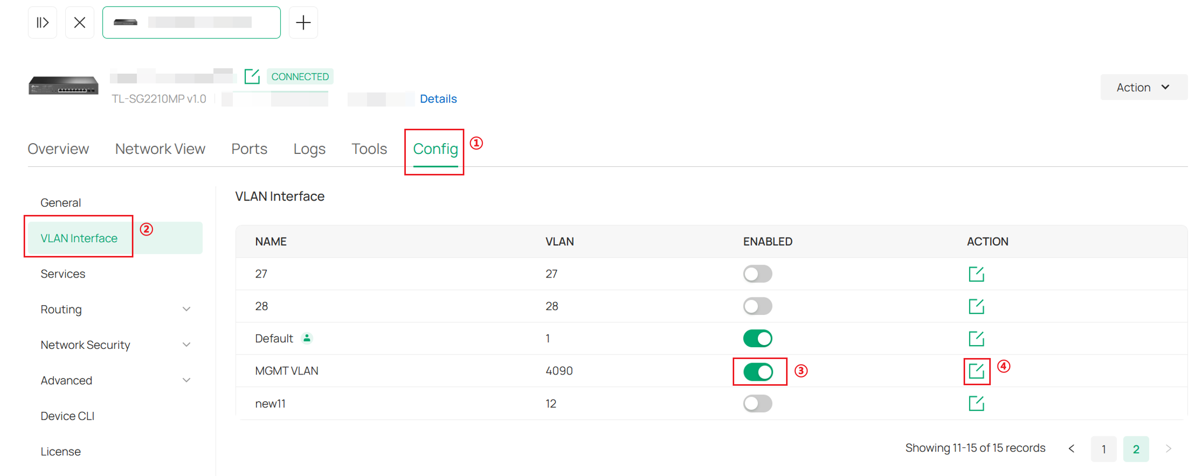 Switch VLAN Interface page.
