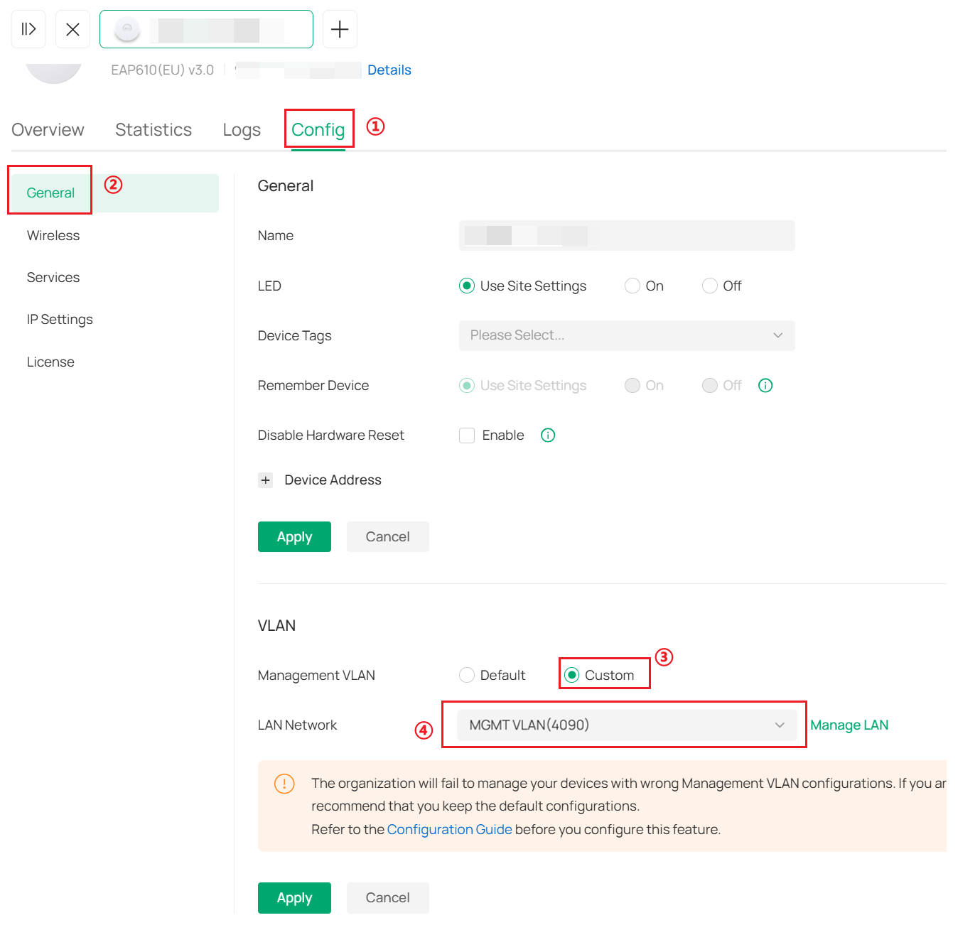 AP General Config page.