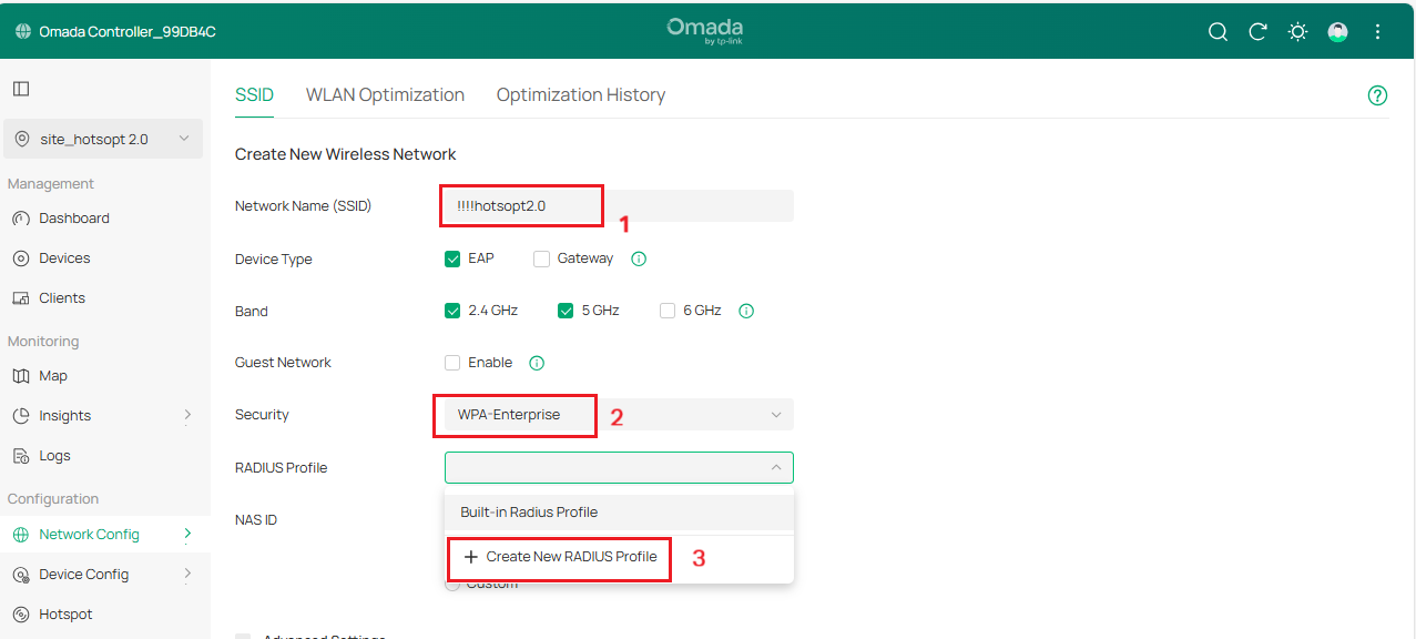 Shows the steps to attach the RADIUS profile to the SSID being created. 