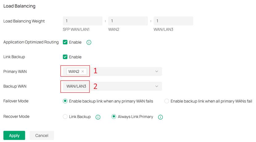 Select the Primary WAN and Backup WAN.