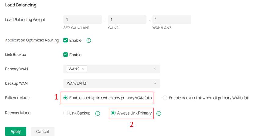 Choose Failover Mode and Recover Mode.