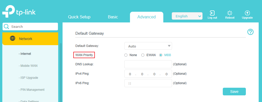 The location “WAN Priority” on the page.