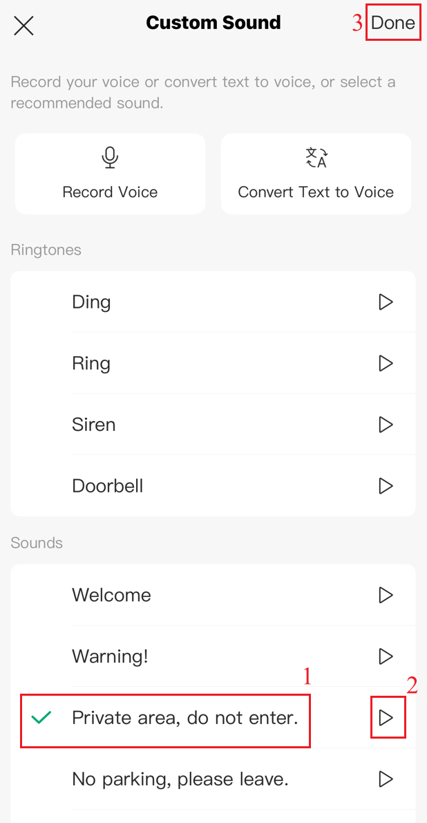 Select the recommended ringtones or sound.